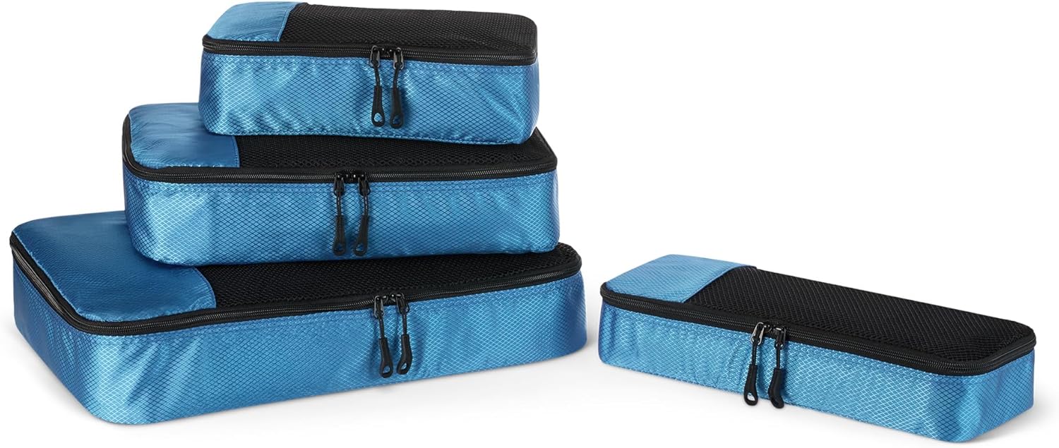 Lightweight Sky Blue packing cubes for organized travel.