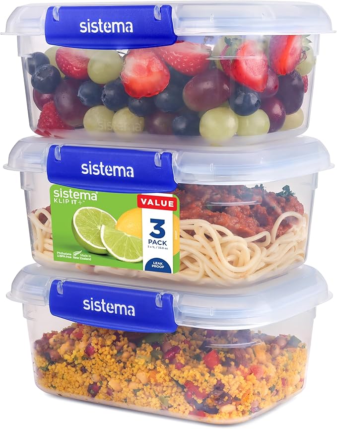 Leakproof, airtight 1 L containers for meal prep and lunches.