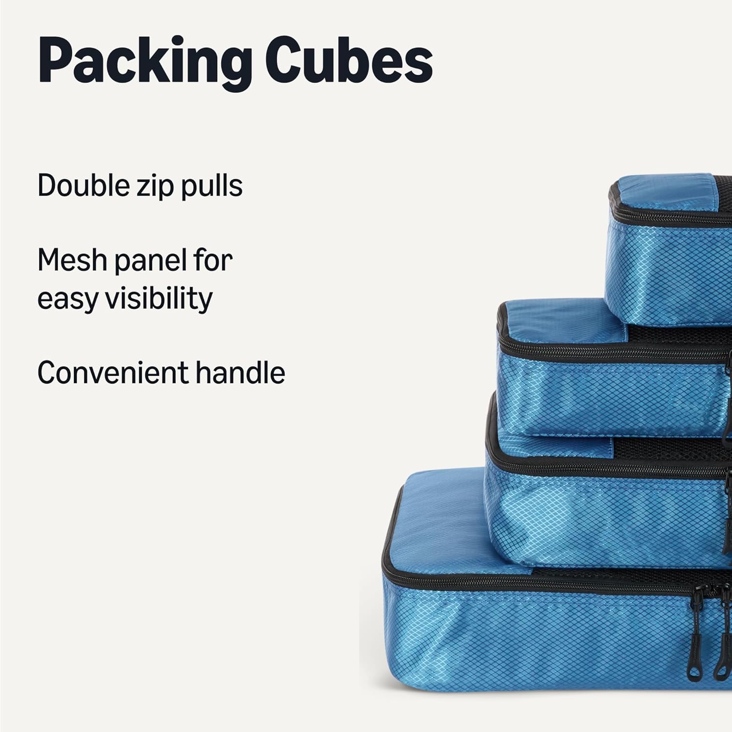 Lightweight Sky Blue packing cubes for organized travel.