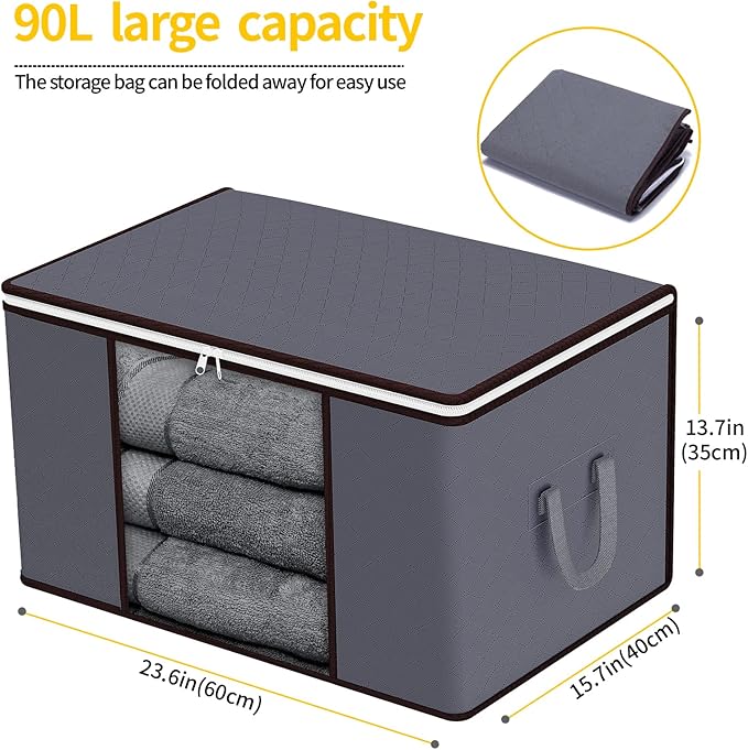 6 large 90L foldable storage bags for clothes and bedding.