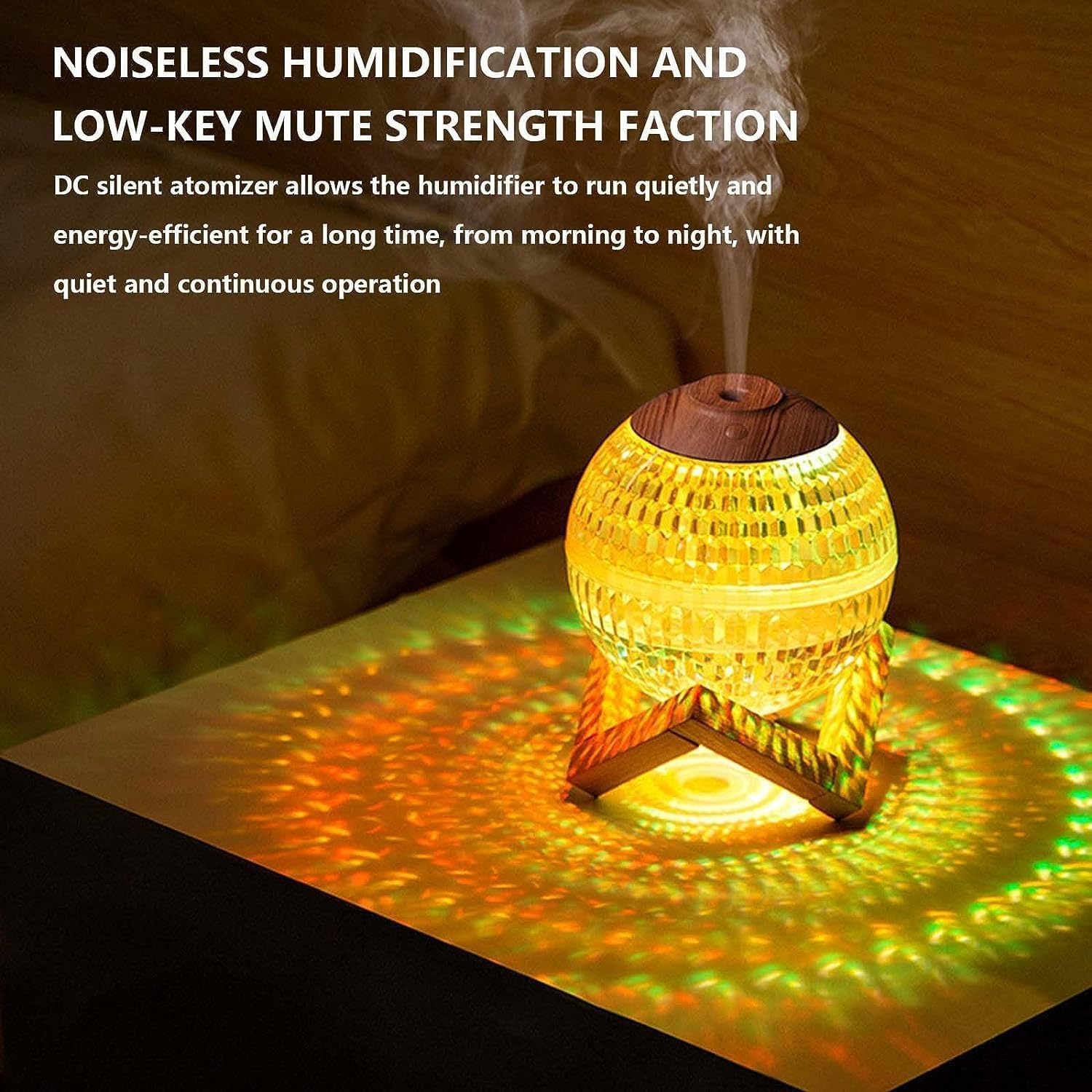 Colorful LED moon humidifier with USB power.