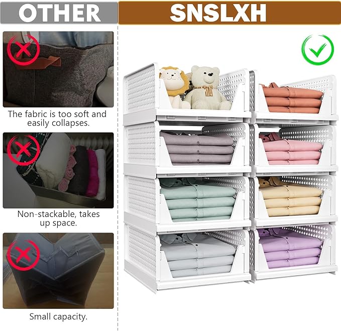 5-pack white stackable foldable storage organisers.