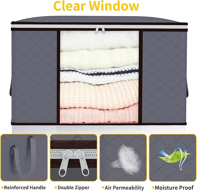 6 large 90L foldable storage bags for clothes and bedding.