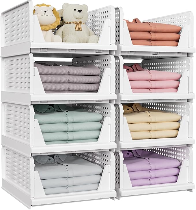 5-pack white stackable foldable storage organisers.