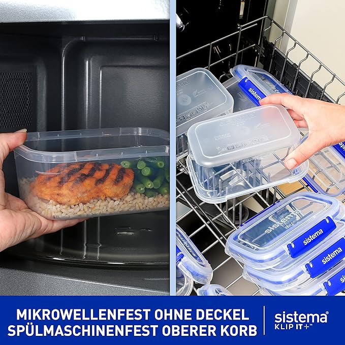 Leakproof, airtight 1 L containers for meal prep and lunches.