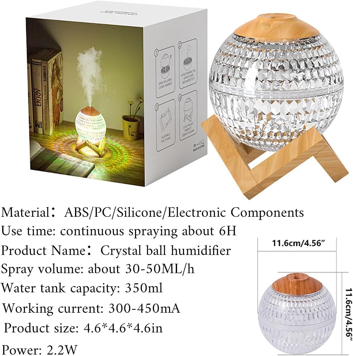 Colorful LED moon humidifier with USB power.