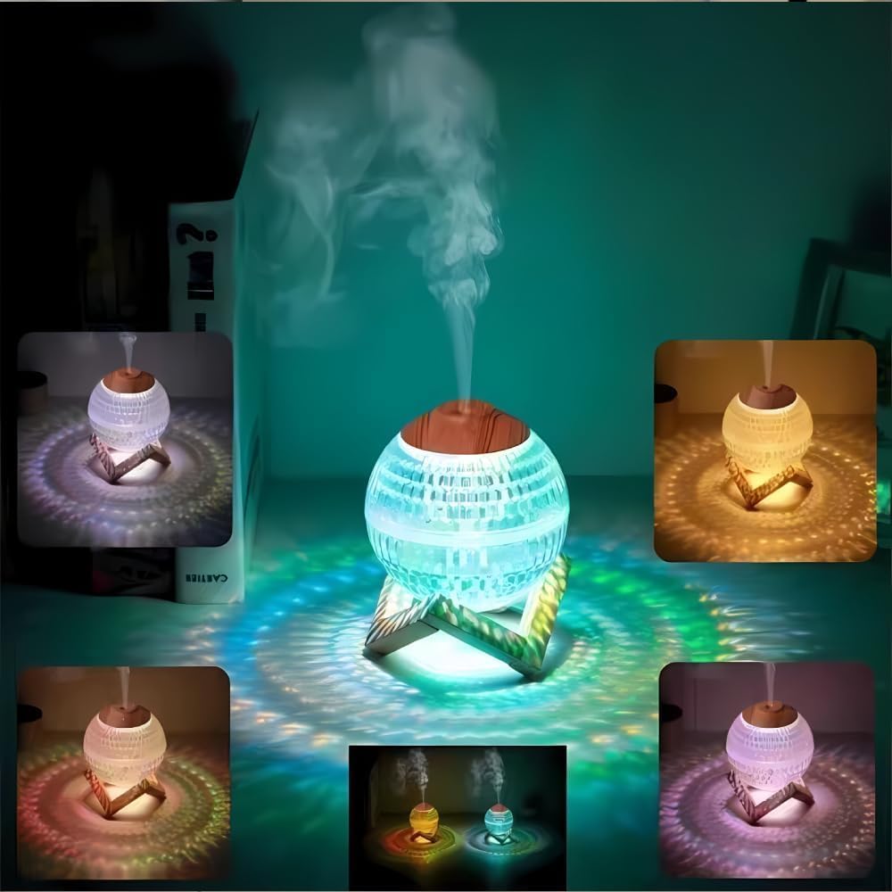 Colorful LED moon humidifier with USB power.