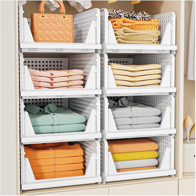 5-pack white stackable foldable storage organisers.