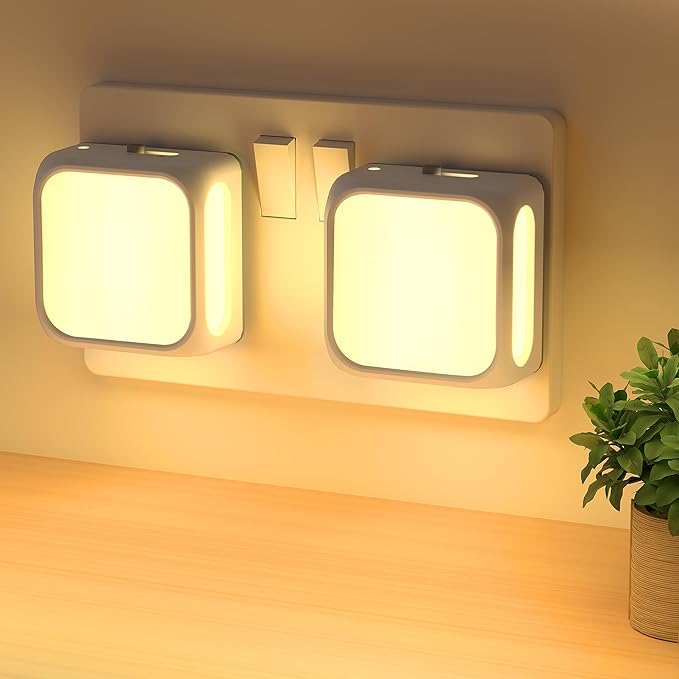 2-pack warm white night lights with sensor.