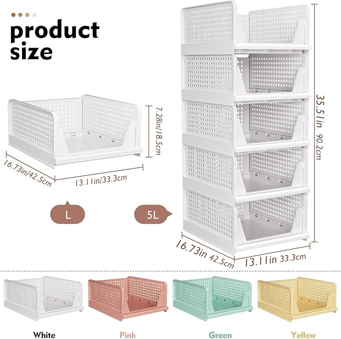 5-pack white stackable foldable storage organisers.