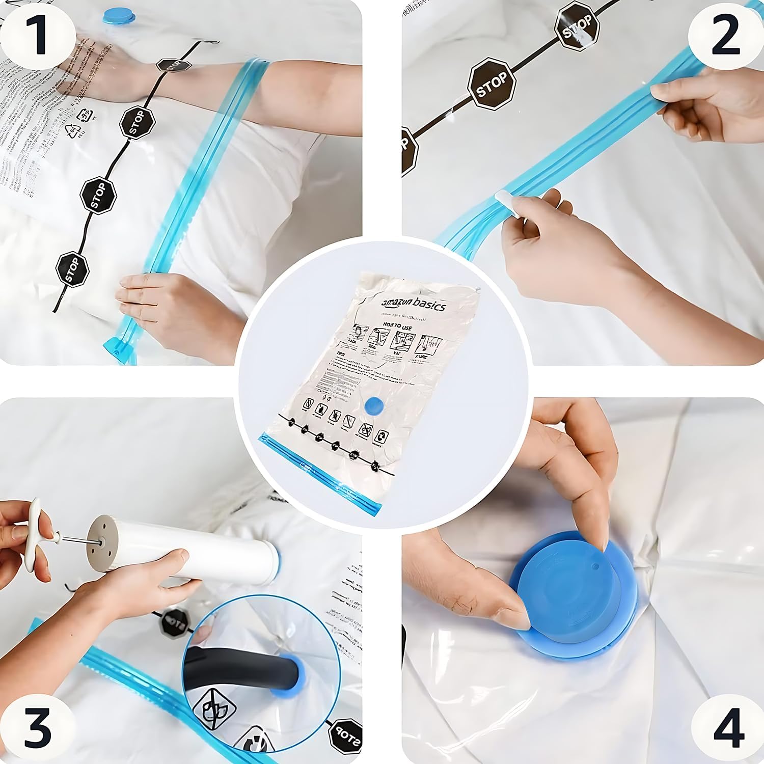 5 large vacuum storage bags with pump.