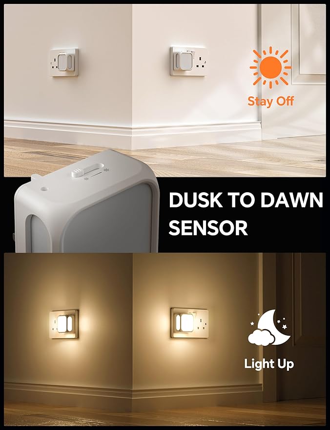 2-pack warm white night lights with sensor.