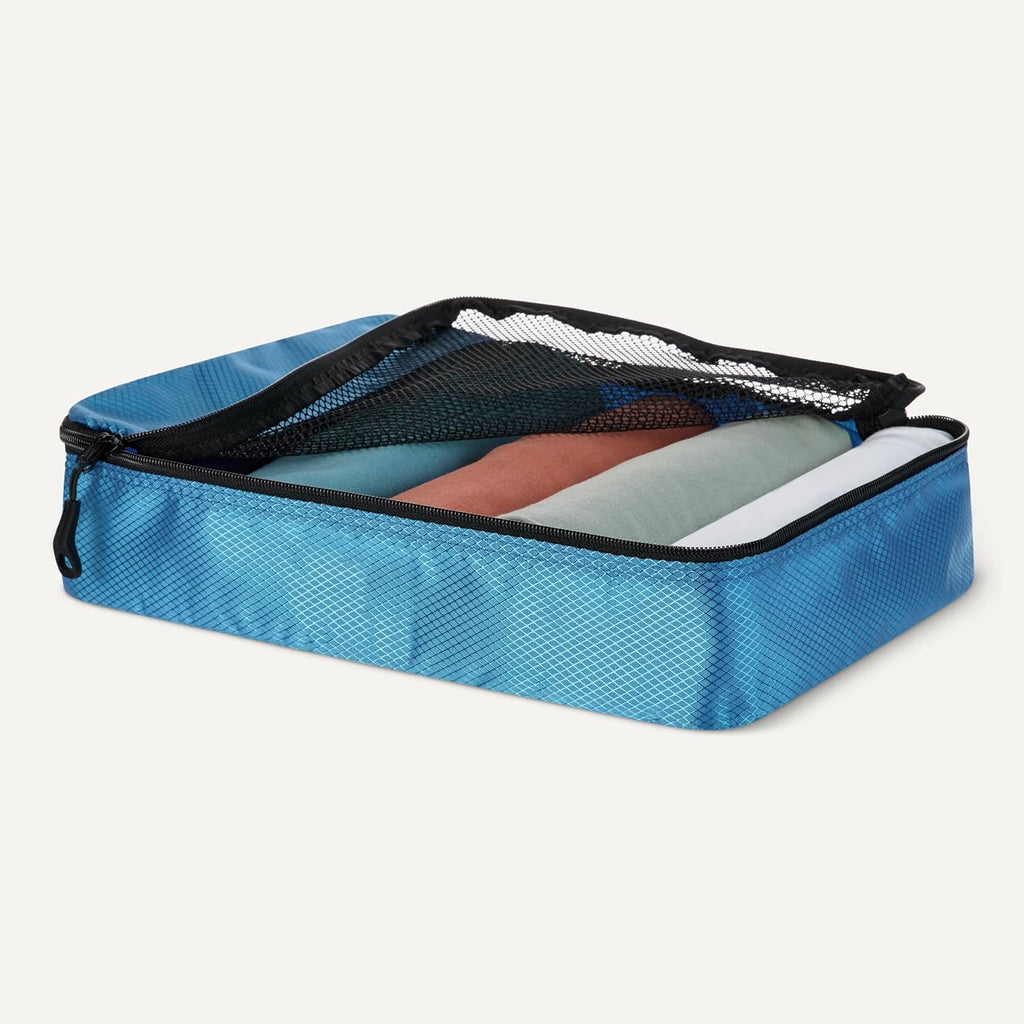 Lightweight Sky Blue packing cubes for organized travel.