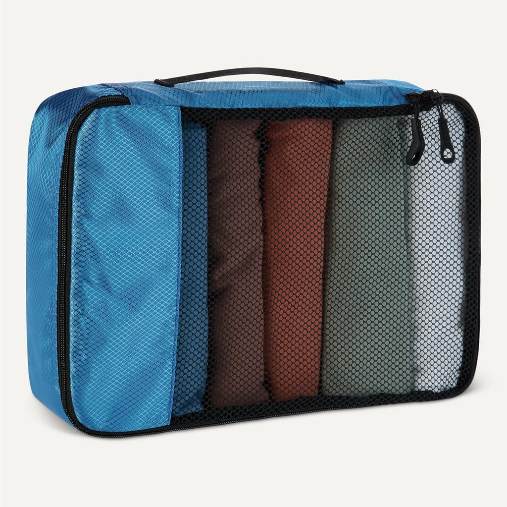 Lightweight Sky Blue packing cubes for organized travel.