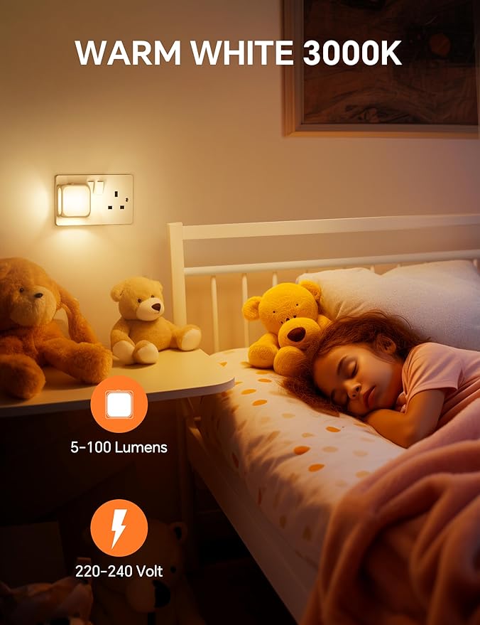 2-pack warm white night lights with sensor.